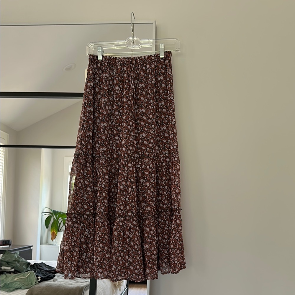 Aerie Floral Brown Maxi Skirt